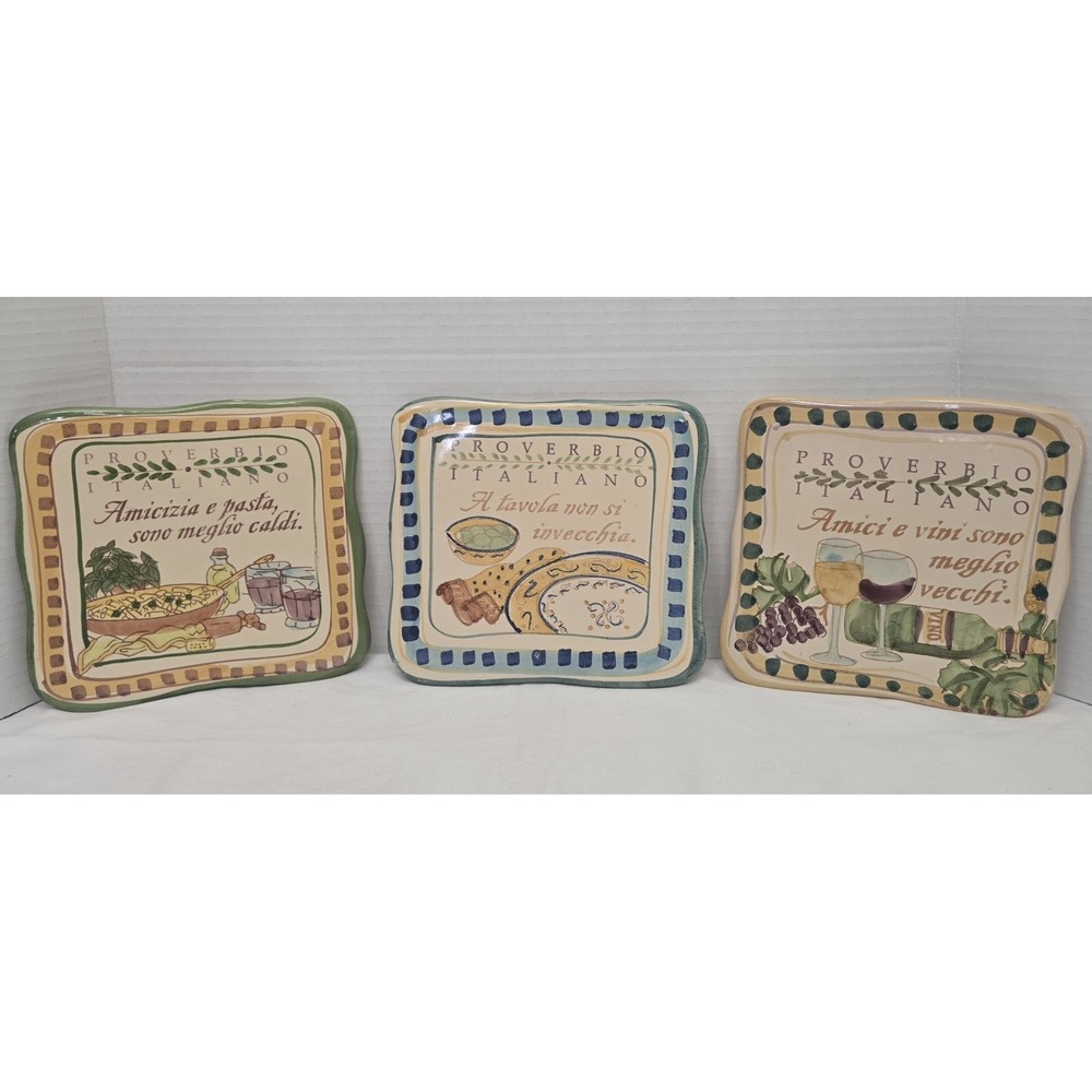 3‎ Vtg Italian Proverb Trivets Cortopassi Family Tiles 2006/07/08 Hand Painted